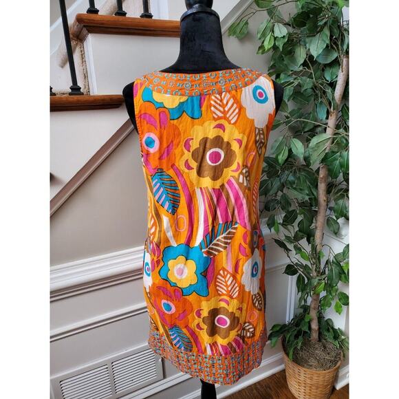 Sabby Anand Women's Orange Cotton Round Neck Sleeveless Knee Length Dress S - Picture 7 of 10